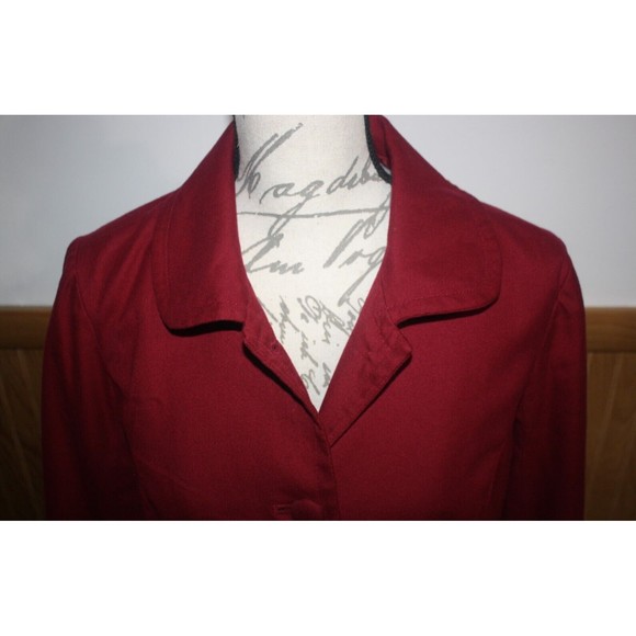 Merona Two Button Maroon Suit Jacket Split Sleeve Flair Bottom Sz M Faux Pockets - Picture 2 of 11